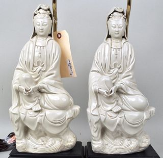 Pair Blanc de Chine Porcelain Figures, As Lamps