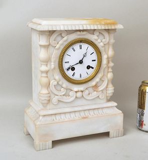 French White Alabaster Mantle Clock