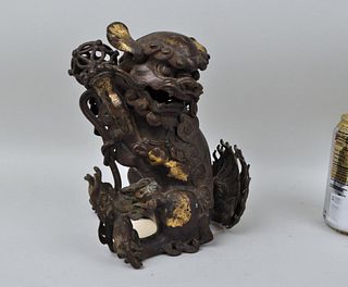 Early Chinese Gilt Bronze Foo Lion Form Censer