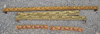 Five Antique Pressed Brass/Wood Window Valances