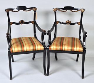 Pair Regency Carved & Ebonized Arm Chairs