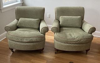 Pair Designer Upholstered Club Chairs