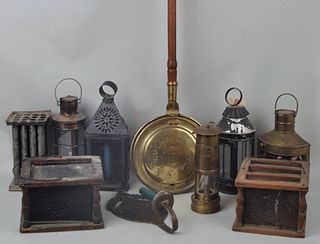 Group Antique Tin/Brass Lighting & Household Items
