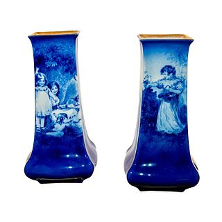 Pair of Royal Doulton Seriesware Blue Children Vases