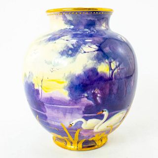 Doulton Burslem H Morrey Vase, Swans