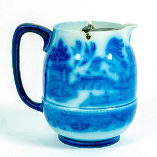 Doulton Burslem, Blue Willow Pitcher With Pewter Swing Lid