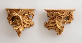 PAIR OF LOUIS XV STYLE CARVED GILTWOOD WALL BRACKETS