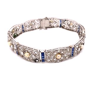 Art Deco 18k Sapphire Diamond Pearl Bracelet