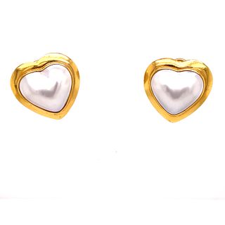 18k Mother of Pearl Heart Earrings