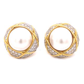 18k 1960’s Mother of Pearl Diamond Clip Earrings