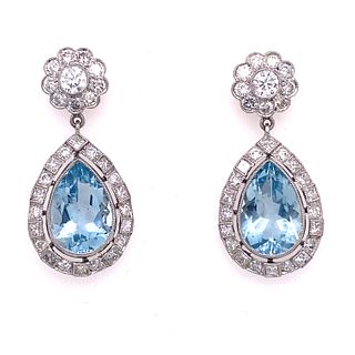 Platinum Diamond Aqua Marine Drop Earrings