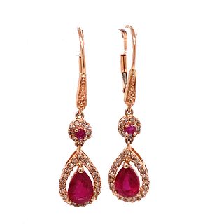 14k Diamond Ruby Dangling Earrings