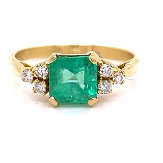 18k Colombian Emerald Diamond Engagement Ring