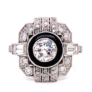 Platinum Diamond Enamel Ring