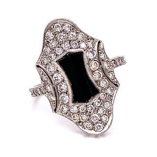Ar Deco Platinum Onyx Diamond Cocktail Ring