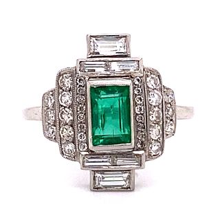 Platinum Diamond Emerald Ring 