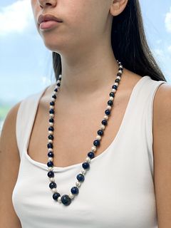 Lapis Lazuli Pearl Beaded Necklace
