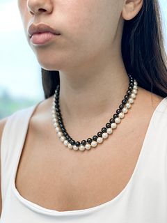 Sterling Silver Black & White Pearls
