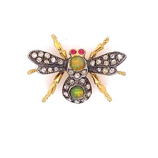 Silver & Gold Diamond Opal Bug Brooch