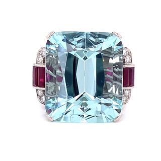 Platinum Diamond Aqua Ruby Diamond Ring 