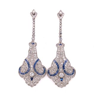 Platinum Sapphire Diamond Chandelier Earrings 