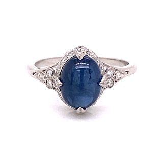 Platinum Sapphire Diamond  Engagement Ring