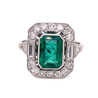 Platinum Colombian  Emerald Diamond Ring