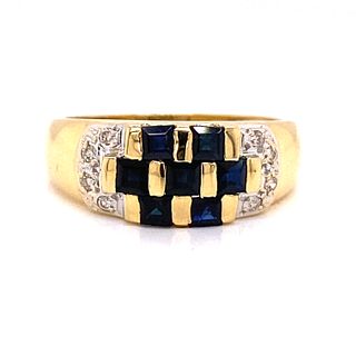 18k Diamond Sapphire Checkered Ring