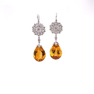 14k Citrine Diamond Dangle Earrings