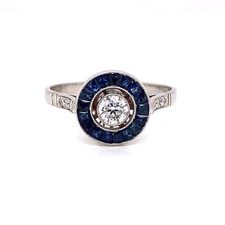 Platinum Sapphire Diamond Target Ring