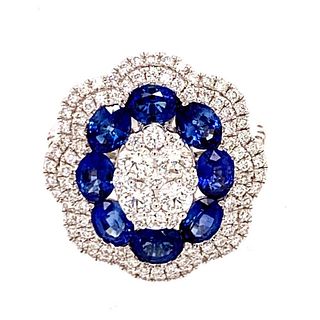 18k Diamond Sapphire Flower Ring