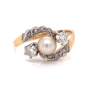 1920’s 18k Diamond Pearl Crossover Ring