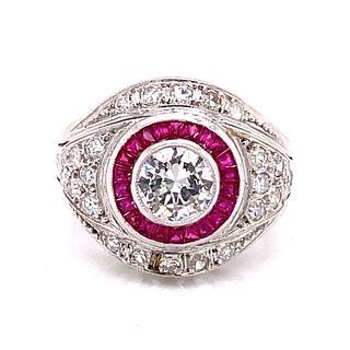 Art Deco Platinum Diamond Ruby Chevalier Ring