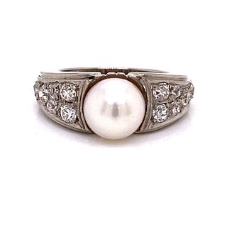 18k Art Deco Diamond Pearl Ring