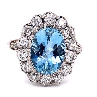 Edwardian Platinum Diamond Aquamarine Ring