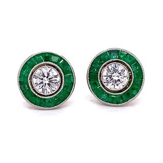 Platinum Diamond Emerald Halo Earrings