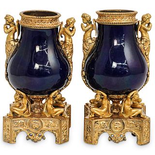 19th Cent. Sevres Gilt Bronze and Porcelain Vases