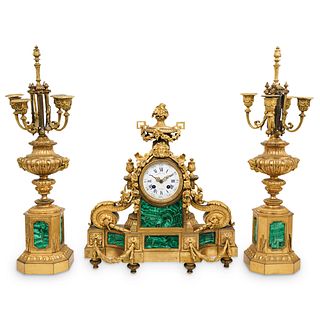 Louis XVI Malachite and Gilt Bronze Garniture Set