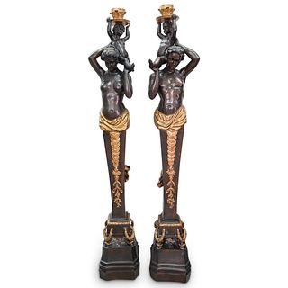 Large Two Tone Neoclassical Bronze Torchieres