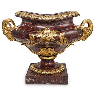French Dore Bronze & Rouge Griotte Marble Urn