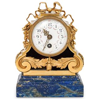 French Dore Bronze & Lapis Desk Clock