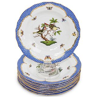 (9pcs) Herend Rothschild Blue Border Dessert Plates