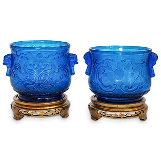 Pair of Chinese Peking Glass Carved Bowls