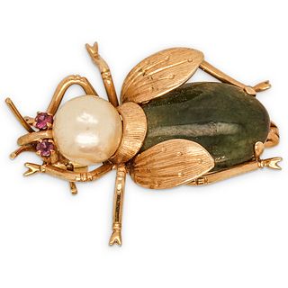 Cecil 14k Gold and Jade Beetle Brooch