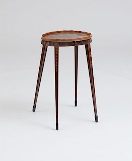 GEORGE III SATINWOOD INLAID MAHOGANY AND MARQUESTRY OVAL KETTLE STAND