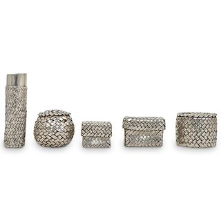 (5 Pc) Mexican Sterling Silver Weaved Baskets