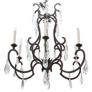 Contemporary Crystal Mounted Iron Chandelier