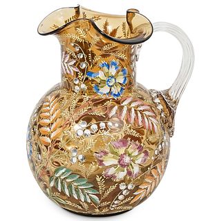 Moser Amber Glass and Enamel Pitcher
