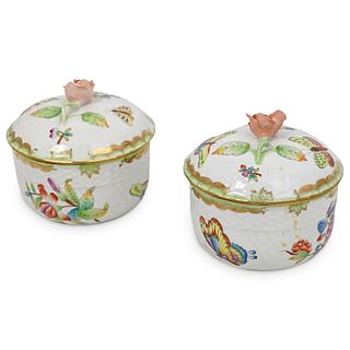(2 Pc) Pair of Herend Porcelain Lidded Boxes