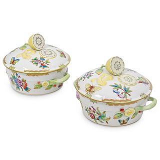 (2 Pc) Herend "Queen Victoria" Lidded Vegetable Dishes